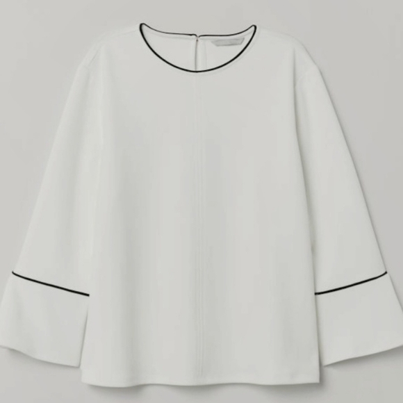 H&M White Blouse with Long Bell Sleeves Size Medium - Picture 2 of 8